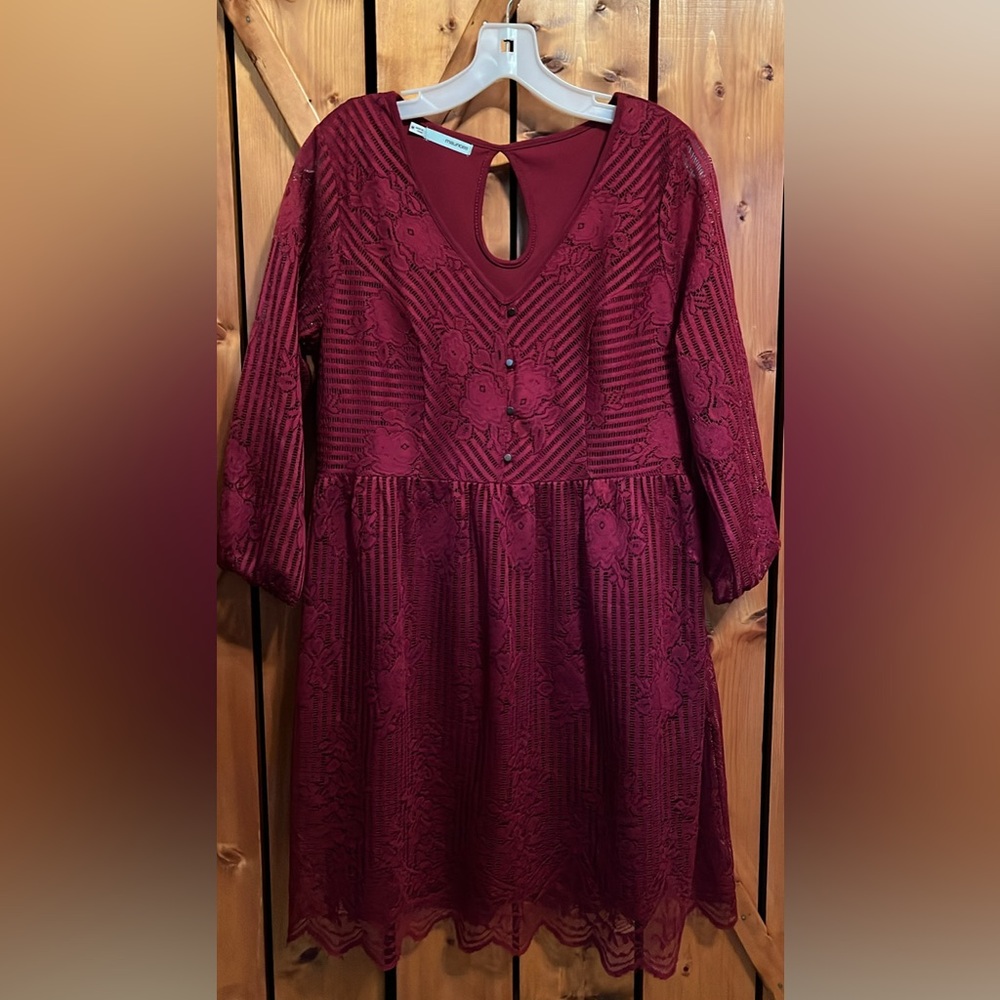 Maurices Deep Red Lace Long Sleeve Dress